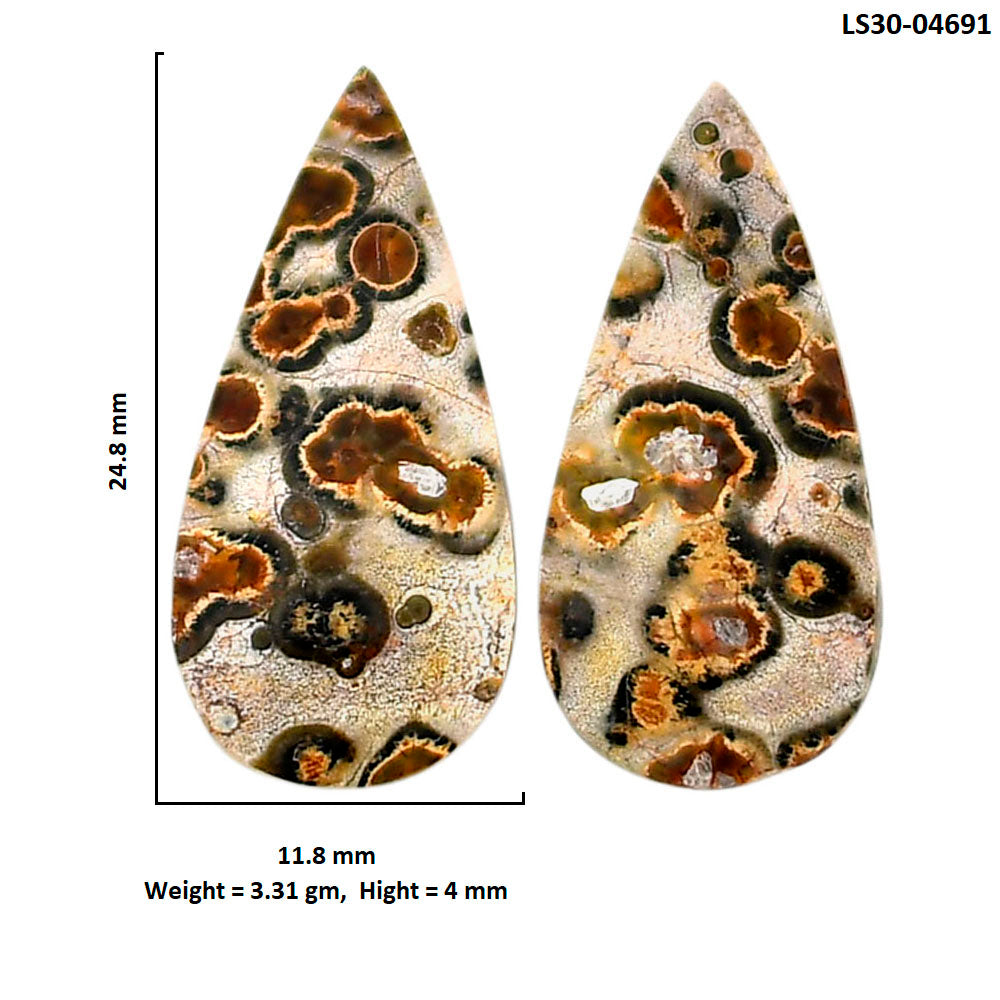 Leopard Skin Jasper Pair 11.8x24.8x4 mm Pear Shape Polished Gemstone LS30-04691