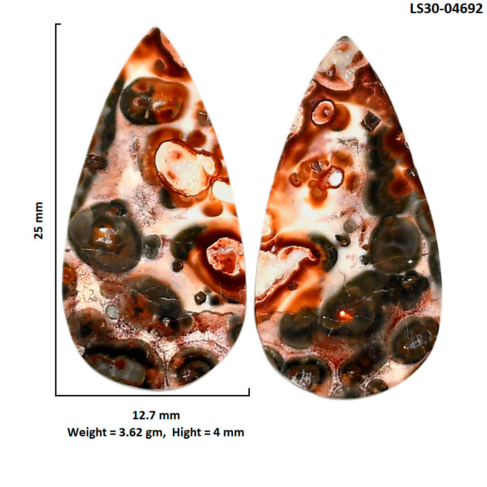 Leopard Skin Jasper Pair 12.7x25x4 mm Pear Shape Polished Gemstone LS30-04692