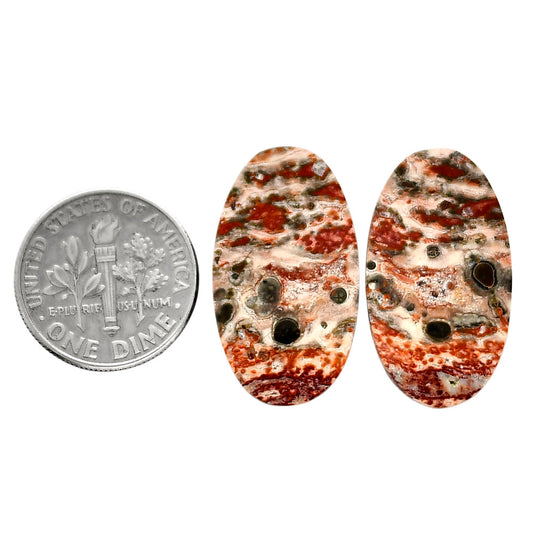 Leopard Skin Jasper Pair 14.2x25x4 mm Oval Shape Polished Gemstone LS30-04694