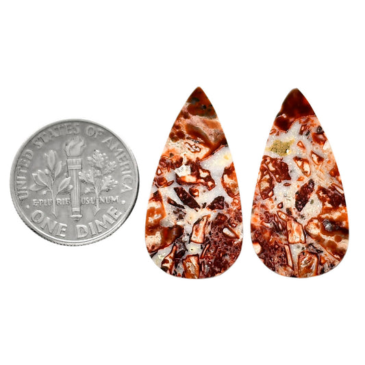 Leopard Skin Jasper Pair 13.5x26.4x3.7 mm Pear Shape Polished Gemstone LS30-04695
