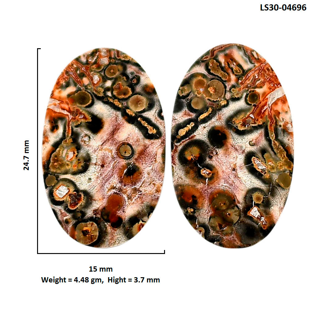 Leopard Skin Jasper Pair 15x24.7x3.7 mm Oval Shape Polished Gemstone LS30-04696