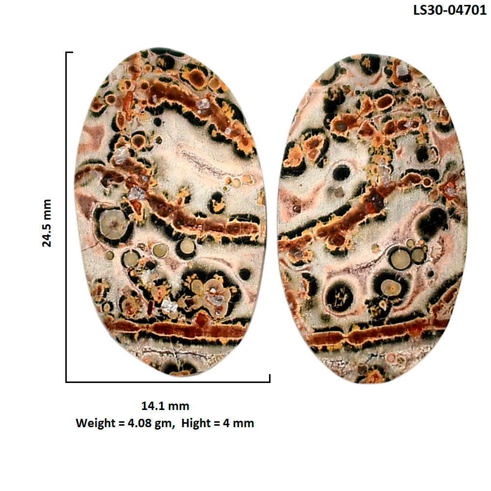 Leopard Skin Jasper Pair 14.1x24.5x4 mm Oval Shape Polished Gemstone LS30-04701