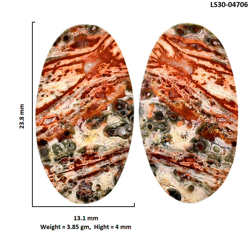 Leopard Skin Jasper Pair 13.1x23.8x4 mm Oval Shape Polished Gemstone LS30-04706
