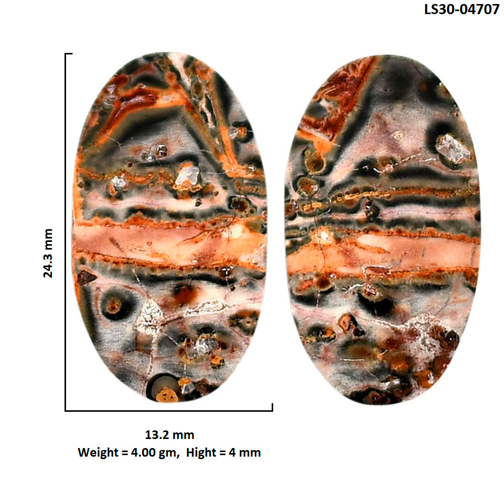 Leopard Skin Jasper Pair 13.2x24.3x4 mm Oval Shape Polished Gemstone LS30-04707