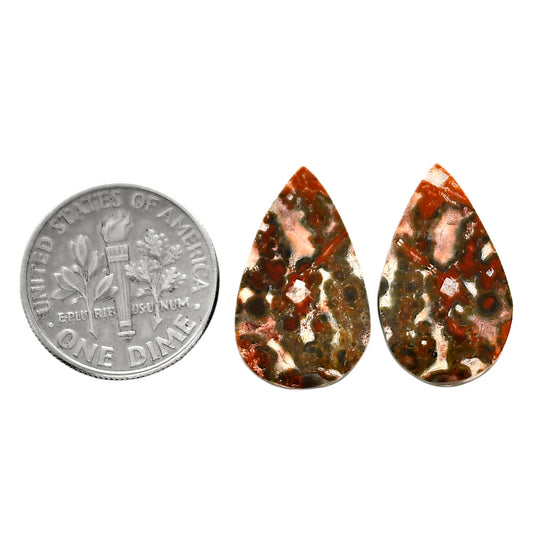 Leopard Skin Jasper Pair 12x20x3.4 mm Pear Shape Polished Gemstone LS30-04711