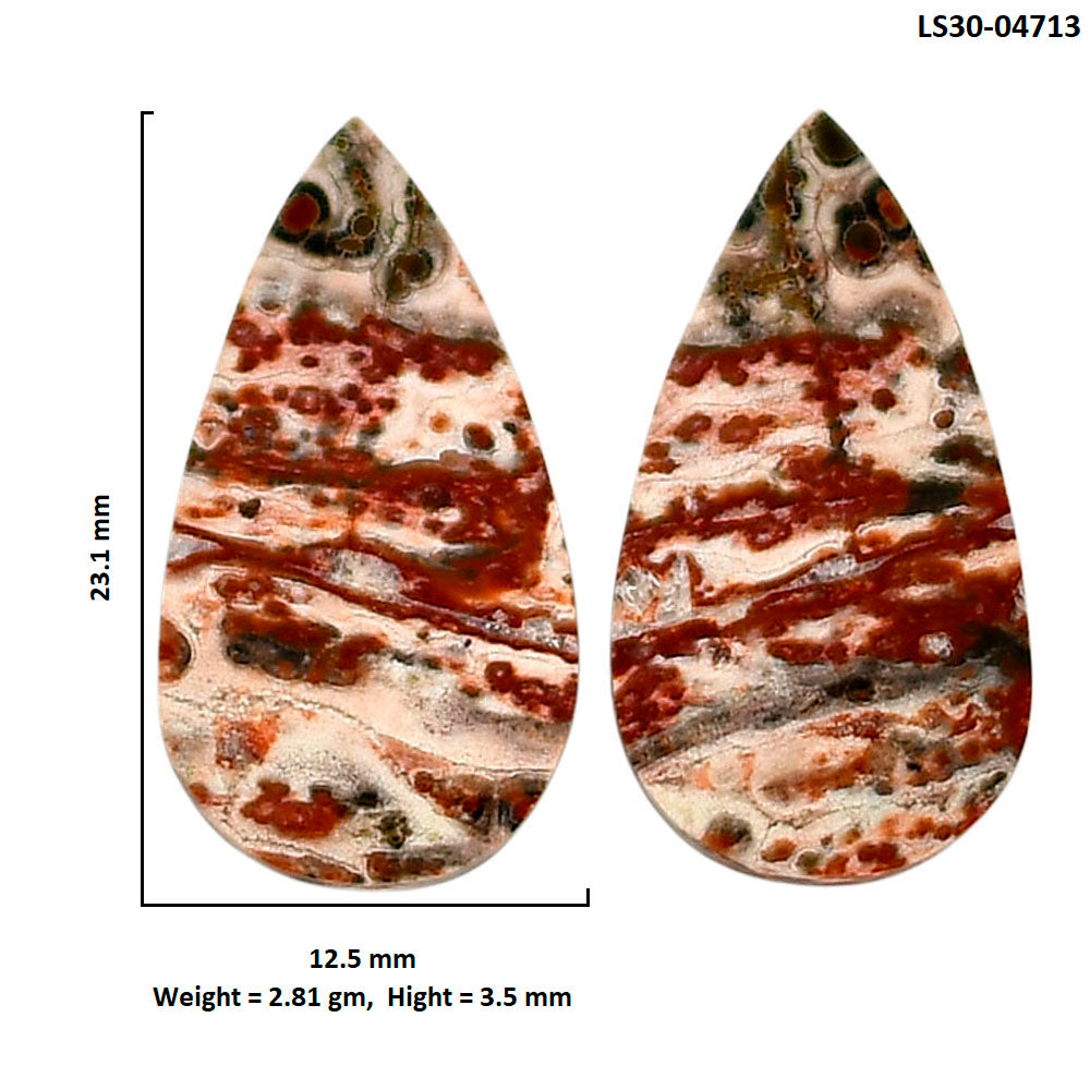 Leopard Skin Jasper Pair 12.5x23.1x3.5 mm Pear Shape Polished Gemstone LS30-04713