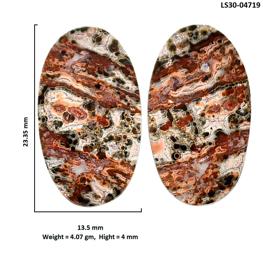 Leopard Skin Jasper Pair 13.5x23.35x4 mm Oval Shape Polished Gemstone LS30-04719