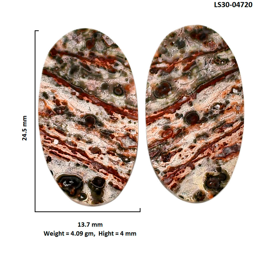 Leopard Skin Jasper Pair 13.7x24.5x4 mm Oval Shape Polished Gemstone LS30-04720
