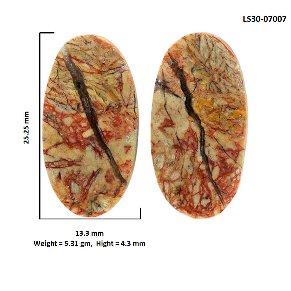Leopard Skin Jasper Pair 13.3x25.25x4.3 mm Oval Shape Polished Gemstone LS30-07007