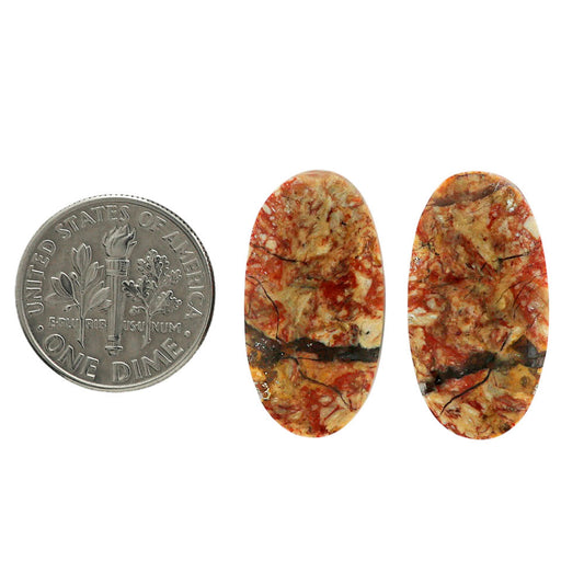 Leopard Skin Jasper Pair 12.5x23.8x4 mm Oval Shape Polished Gemstone LS30-07009