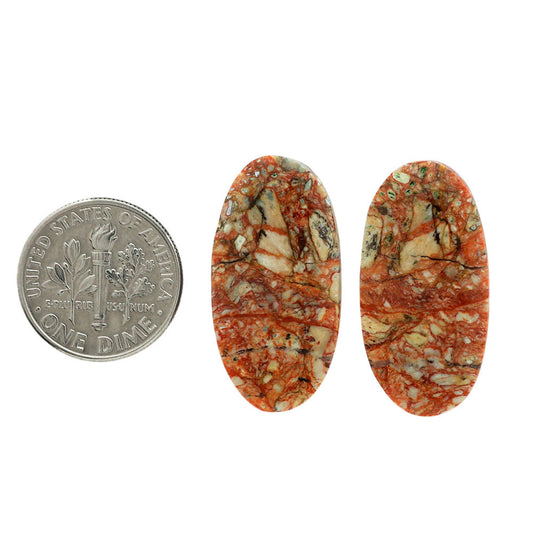 Leopard Skin Jasper Pair 14x27.6x4.2 mm Oval Shape Polished Gemstone LS30-07010