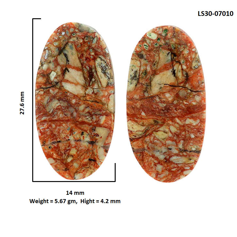 Leopard Skin Jasper Pair 14x27.6x4.2 mm Oval Shape Polished Gemstone LS30-07010