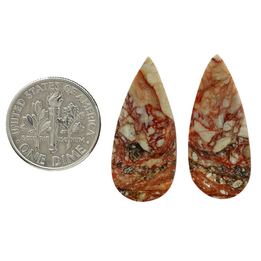 Leopard Skin Jasper Pair 11.9x27.2x3.7 mm Pear Shape Polished Gemstone LS30-07011