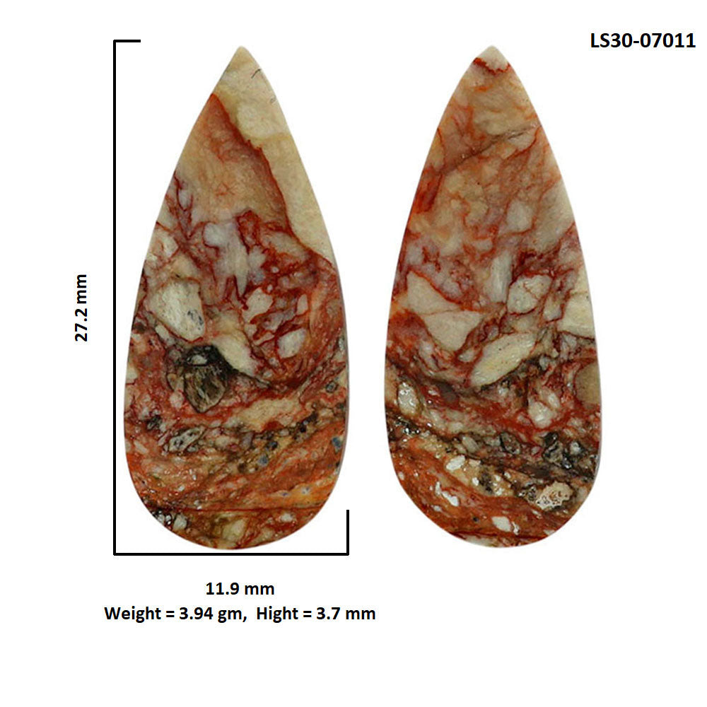 Leopard Skin Jasper Pair 11.9x27.2x3.7 mm Pear Shape Polished Gemstone LS30-07011
