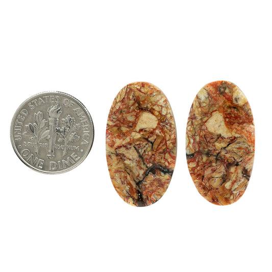 Leopard Skin Jasper Pair 14.8x26.35x4.3 mm Oval Shape Polished Gemstone LS30-07012