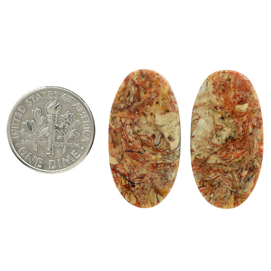 Leopard Skin Jasper Pair 14.75x28x4.3 mm Oval Shape Polished Gemstone LS30-07014