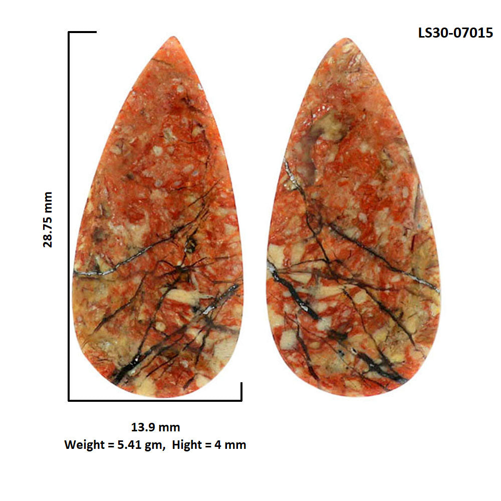 Leopard Skin Jasper Pair 13.9x28.75x4 mm Pear Shape Polished Gemstone LS30-07015