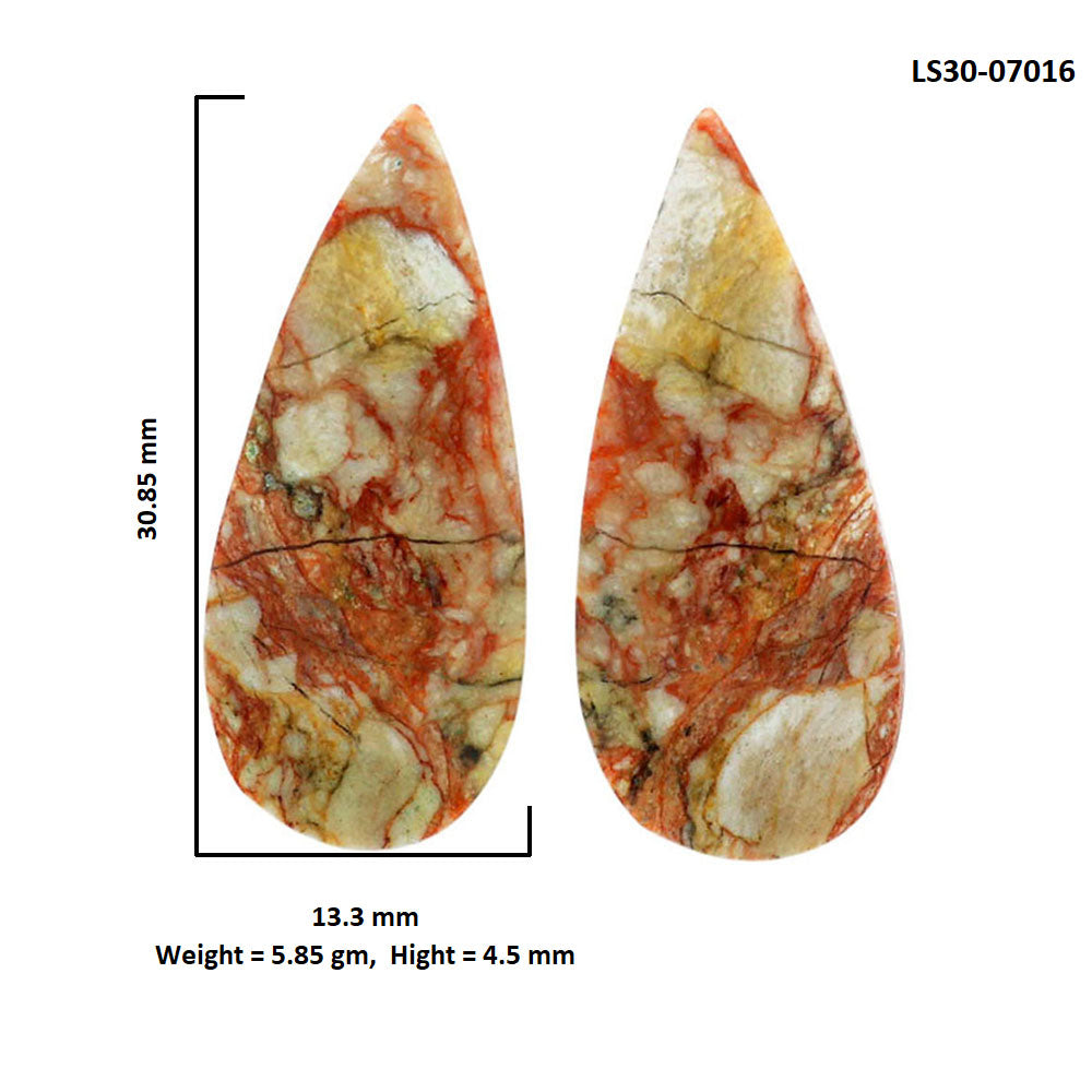Leopard Skin Jasper Pair 13.3x30.85x4.5 mm Pear Shape Polished Gemstone LS30-07016