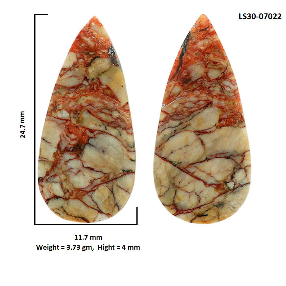 Leopard Skin Jasper Pair 11.7x24.7x4 mm Pear Shape Polished Gemstone LS30-07022
