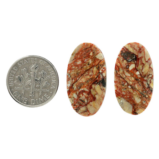 Leopard Skin Jasper Pair 13.4x24.9x4 mm Oval Shape Polished Gemstone LS30-07024