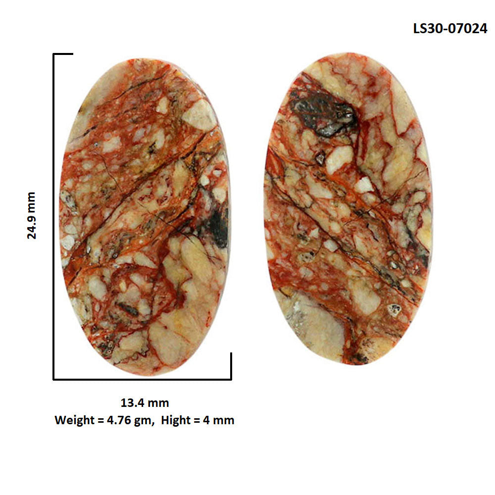 Leopard Skin Jasper Pair 13.4x24.9x4 mm Oval Shape Polished Gemstone LS30-07024