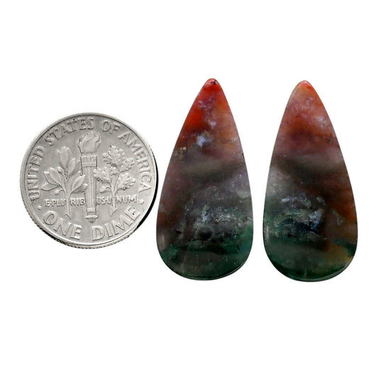 Texas Moss Agate Pair 12.5x26.2x4.5 mm Pear Shape Polished Gemstone LS31-04556