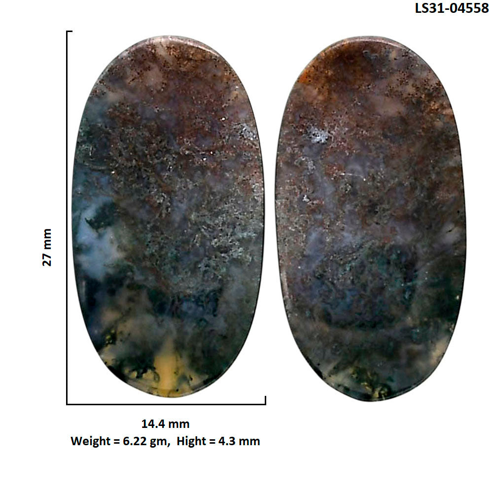 Texas Moss Agate Pair 14.4x27x4.3 mm Oval Shape Polished Gemstone LS31-04558