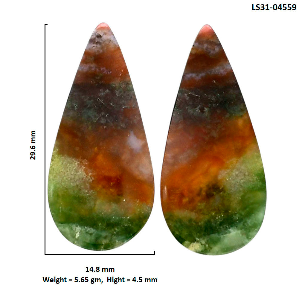 Texas Moss Agate Pair 14.8x29.6x4.5 mm Pear Shape Polished Gemstone LS31-04559