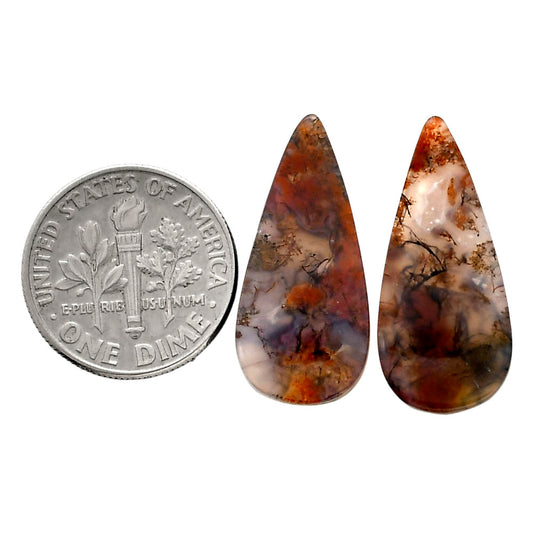 Texas Moss Agate Pair 11x24.3x4.5 mm Pear Shape Polished Gemstone LS31-04566