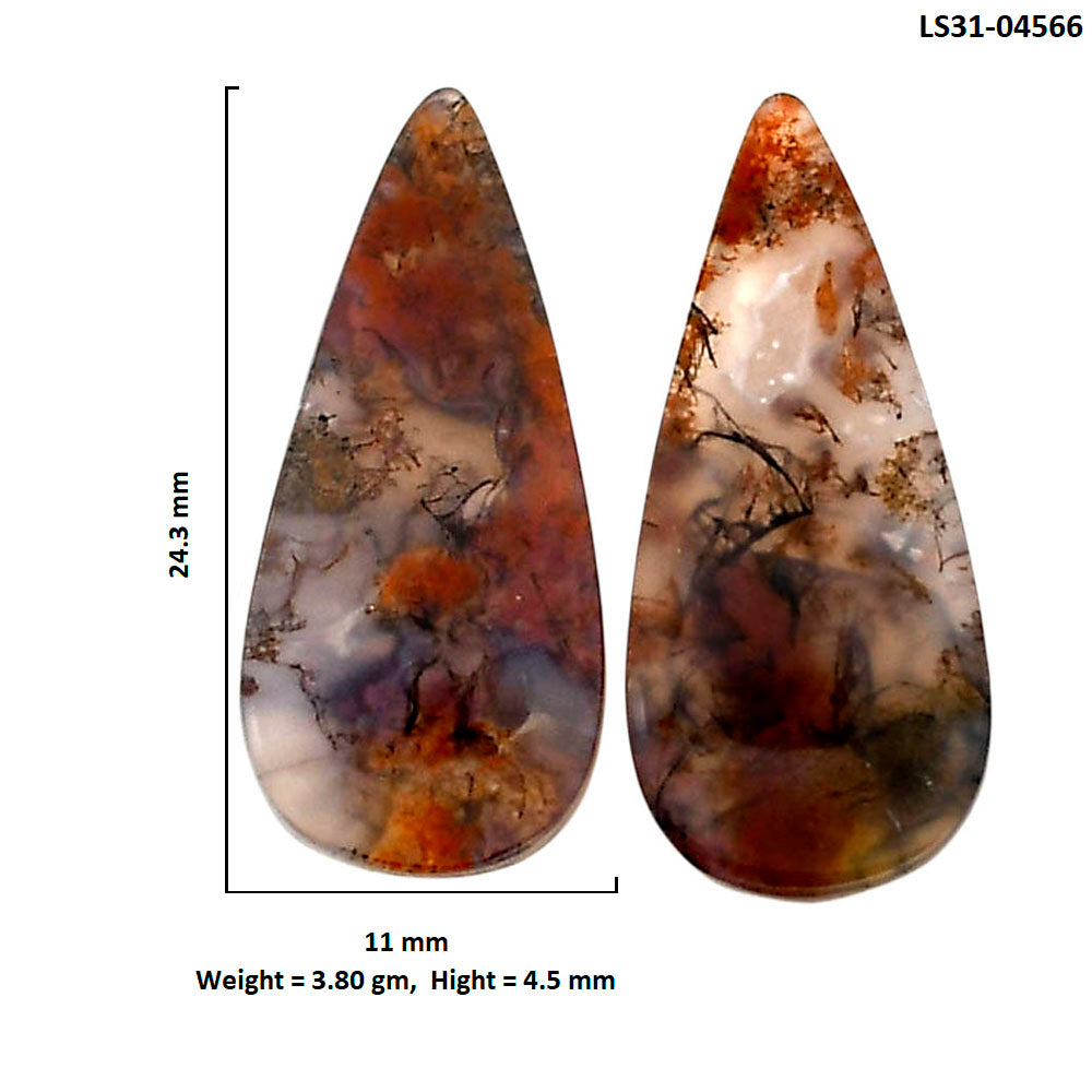 Texas Moss Agate Pair 11x24.3x4.5 mm Pear Shape Polished Gemstone LS31-04566