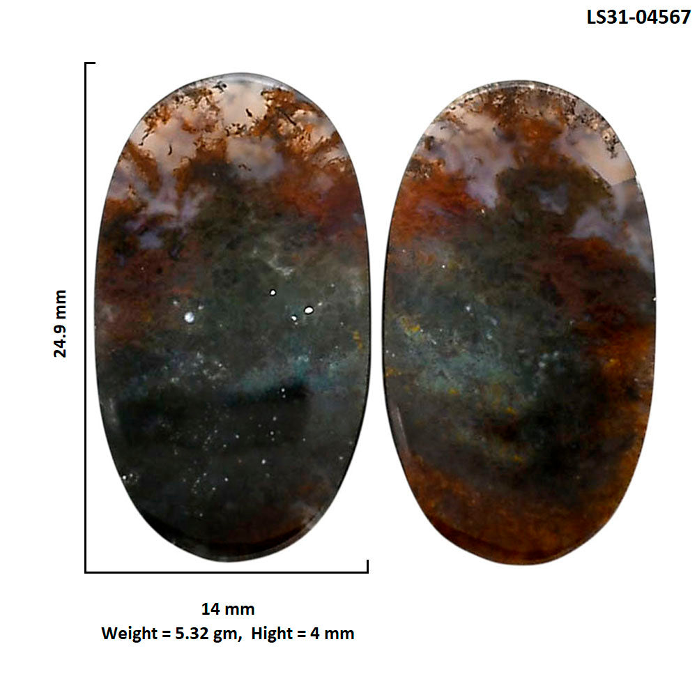 Texas Moss Agate Pair 14x24.9x4 mm Oval Shape Polished Gemstone LS31-04567