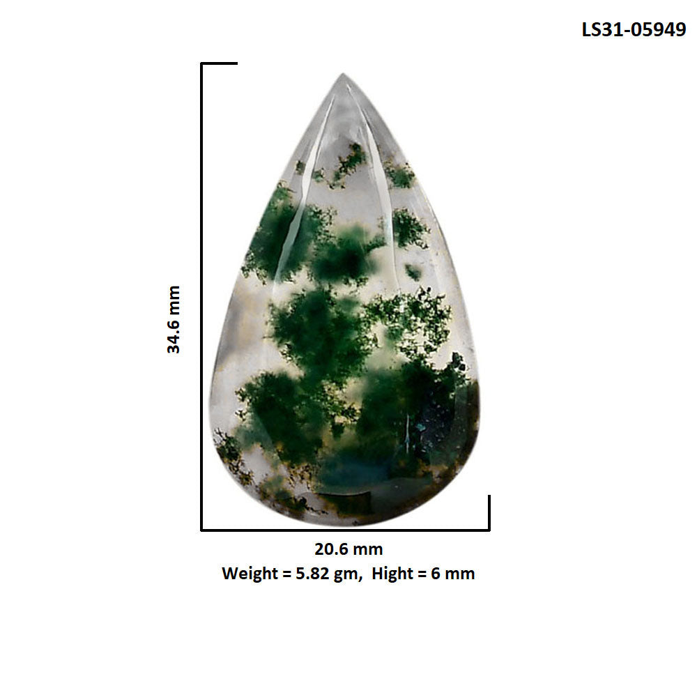 Green Moss Agate 20.6x34.6x6 mm Pear Shape Polished Gemstone LS31-05949