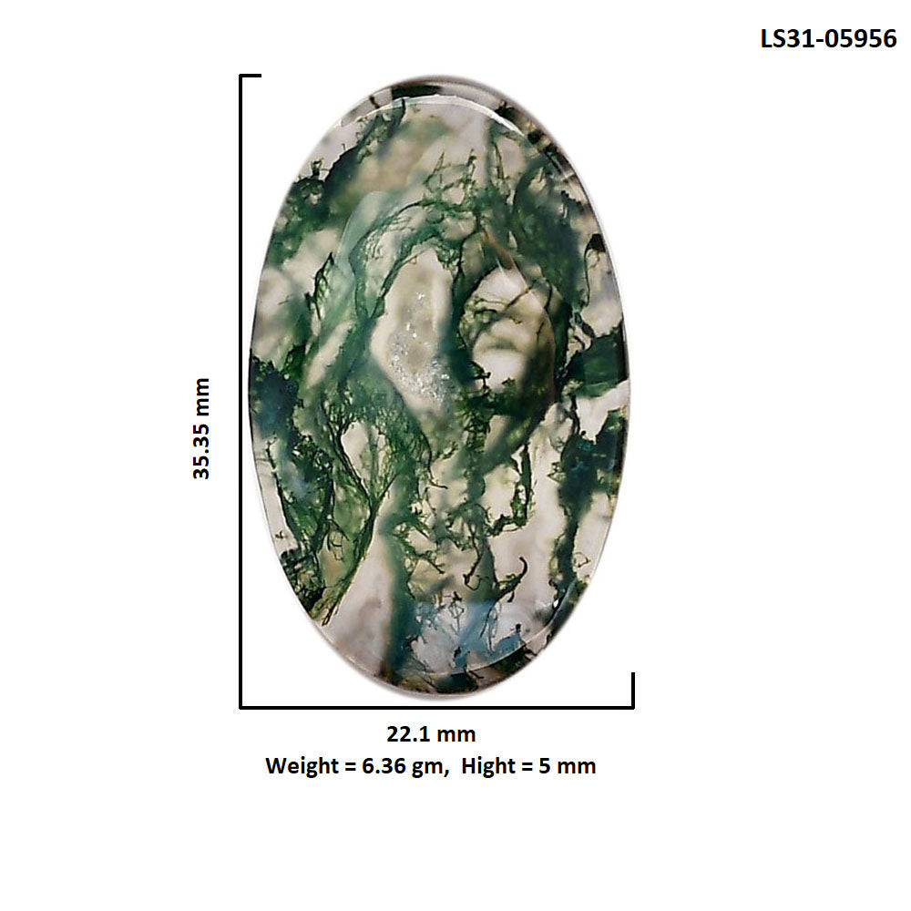 Green Moss Agate 22.1x35.35x5 mm Oval Shape Polished Gemstone LS31-05956