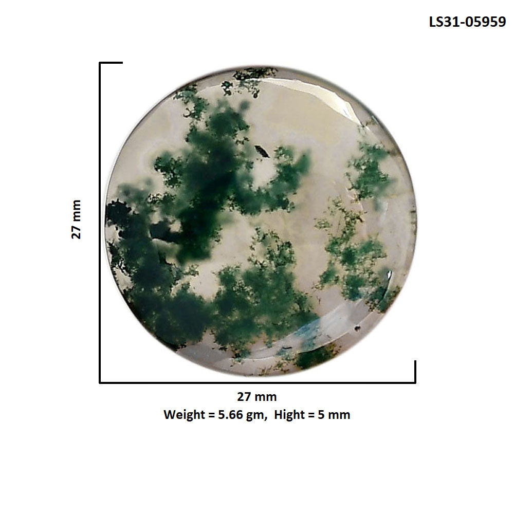 Green Moss Agate 27x27x5 mm Round Shape Polished Gemstone LS31-05959