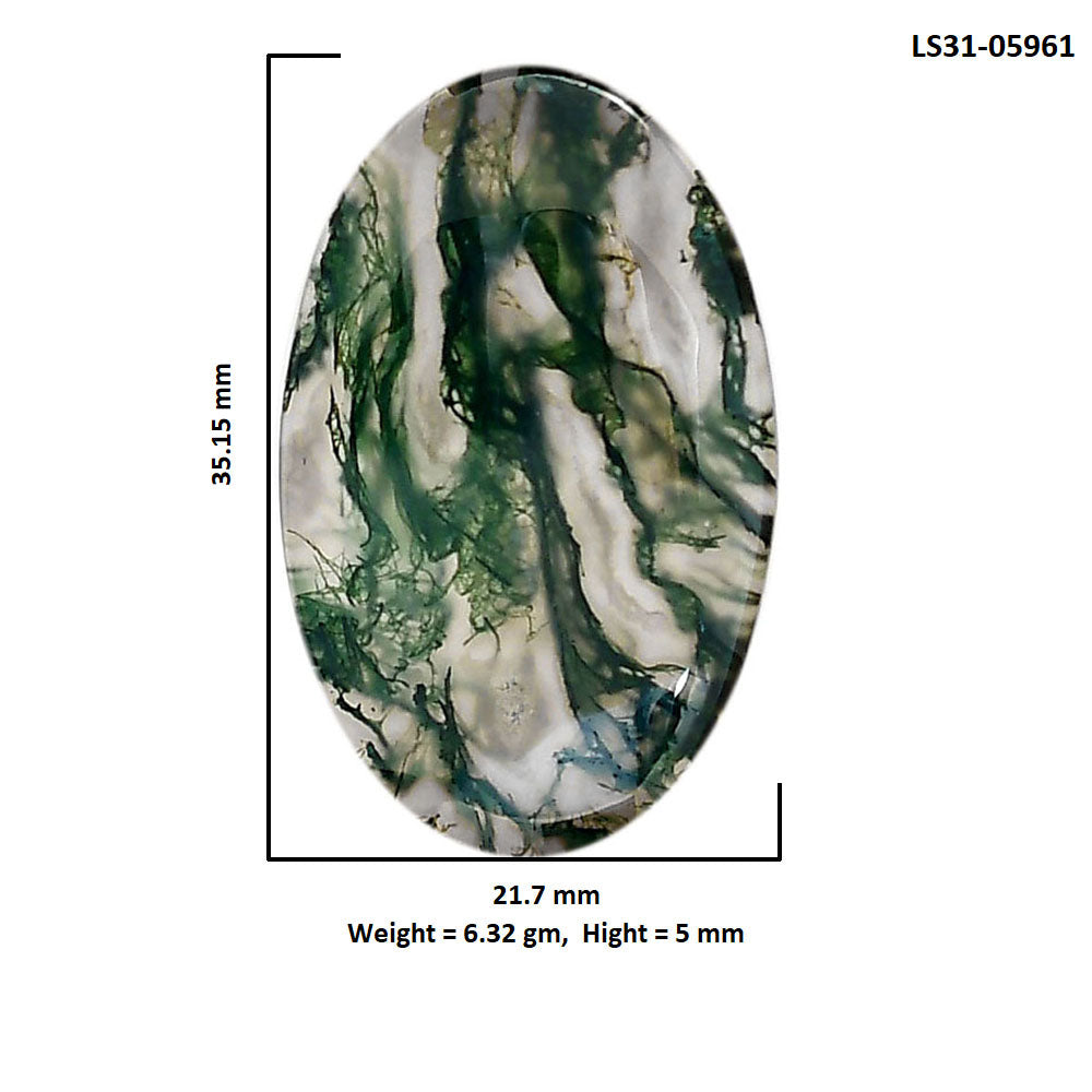 Green Moss Agate 21.7x35.15x5 mm Oval Shape Polished Gemstone LS31-05961