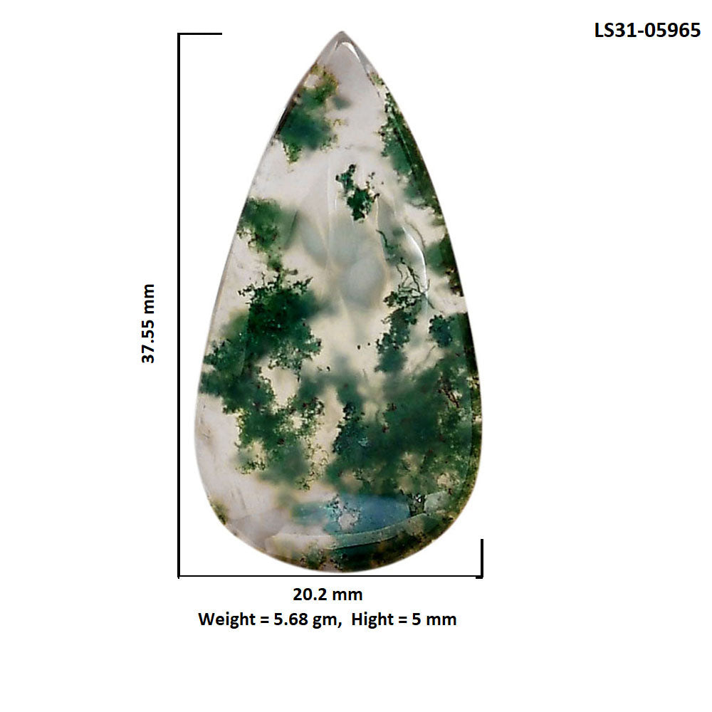 Green Moss Agate 20.2x37.55x5 mm Pear Shape Polished Gemstone LS31-05965