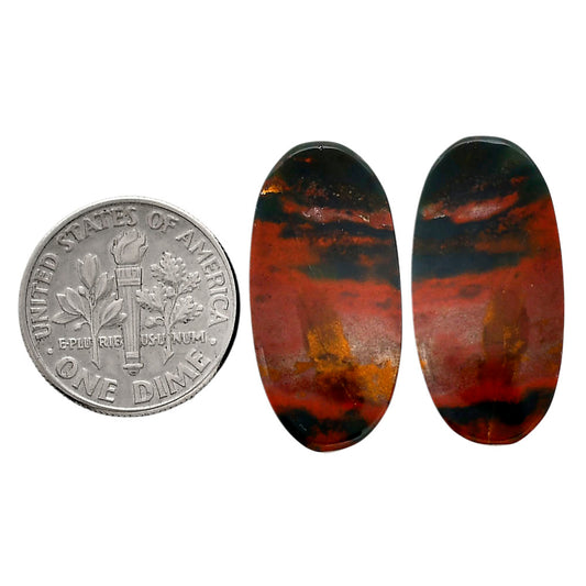 Blood Stone Pair 12.2x25x4.5 mm Oval Shape Polished Gemstone LS32-04536