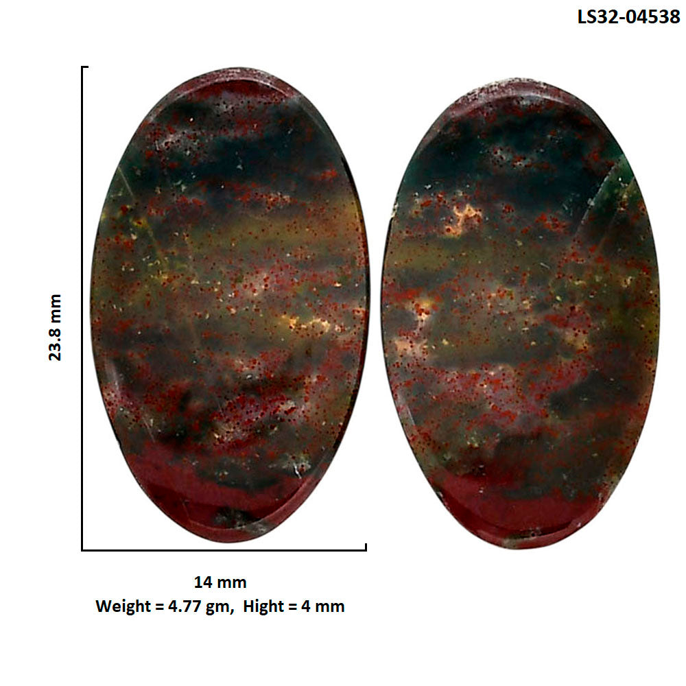 Blood Stone Pair 14x23.8x4 mm Oval Shape Polished Gemstone LS32-04538