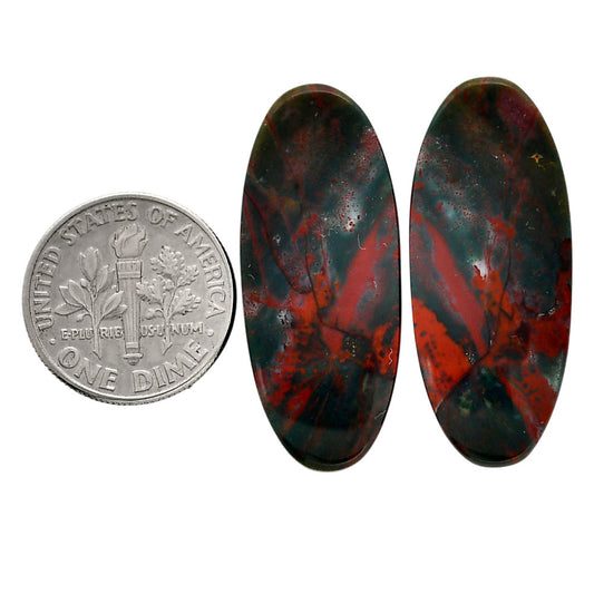 Blood Stone Pair 13.5x32.4x4.5 mm Oval Shape Polished Gemstone LS32-04539