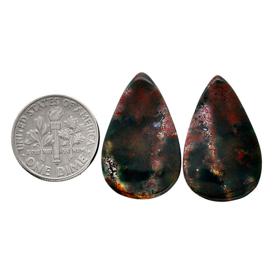Blood Stone Pair 16x25.8x4.3 mm Pear Shape Polished Gemstone LS32-04541