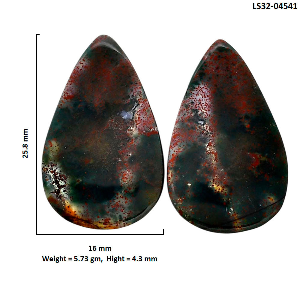 Blood Stone Pair 16x25.8x4.3 mm Pear Shape Polished Gemstone LS32-04541