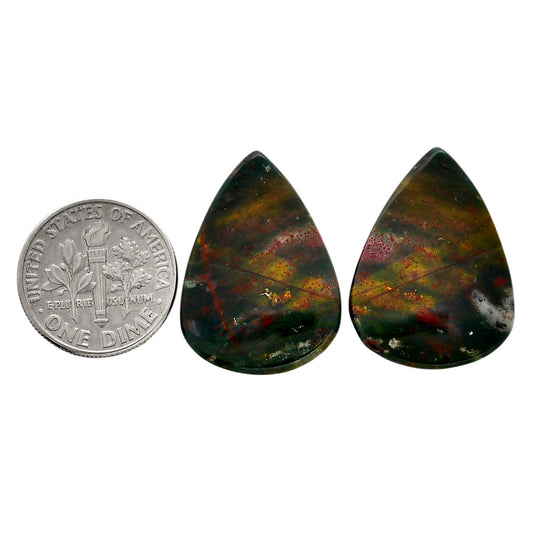 Blood Stone Pair 18.25x24.9x4.5 mm Pear Shape Polished Gemstone LS32-04542