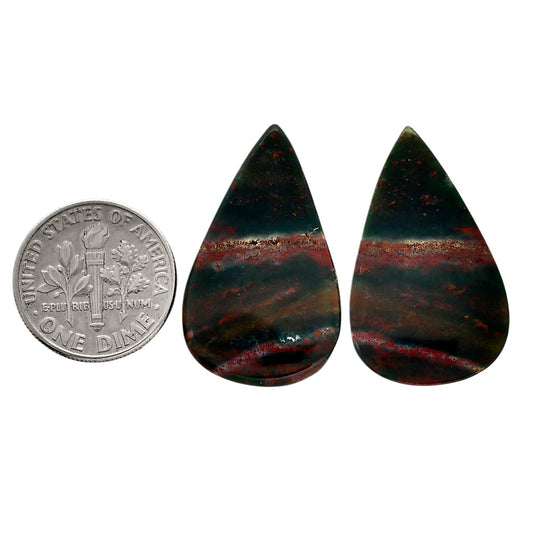 Blood Stone Pair 17.3x28.7x4 mm Pear Shape Polished Gemstone LS32-04543