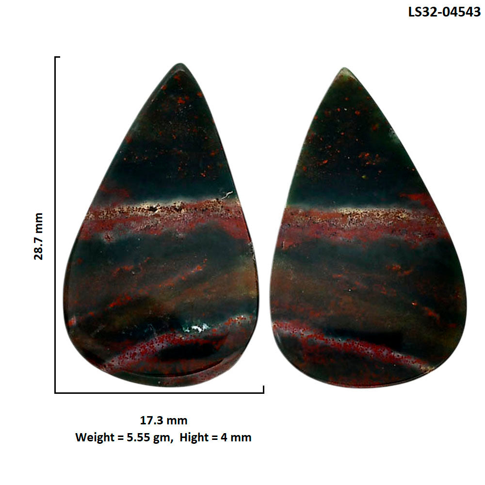 Blood Stone Pair 17.3x28.7x4 mm Pear Shape Polished Gemstone LS32-04543