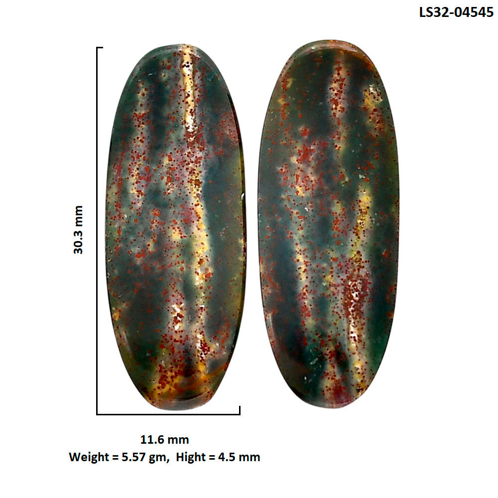 Blood Stone Pair 11.6x30.3x4.5 mm Oval Shape Polished Gemstone LS32-04545