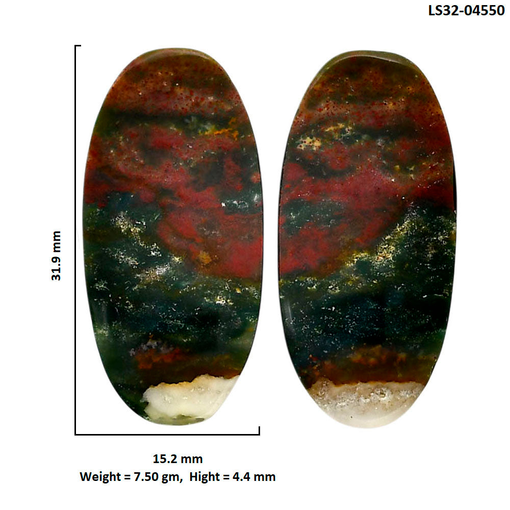 Blood Stone Pair 15.2x31.9x4.4 mm Oval Shape Polished Gemstone LS32-04550