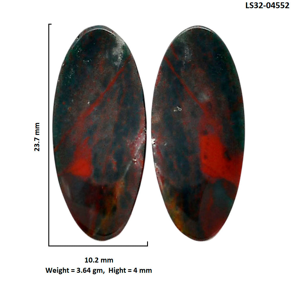 Blood Stone Pair 10.2x23.7x4 mm Oval Shape Polished Gemstone LS32-04552