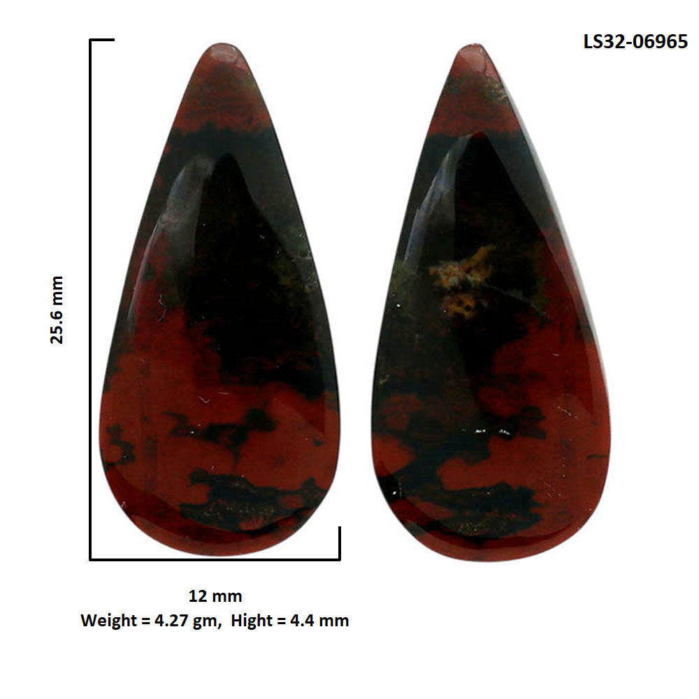Blood Stone Pair 12x25.6x4.4 mm Pear Shape Polished Gemstone LS32-06965