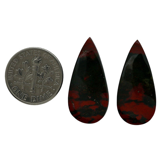 Blood Stone Pair 12.3x26.3x4 mm Pear Shape Polished Gemstone LS32-06967