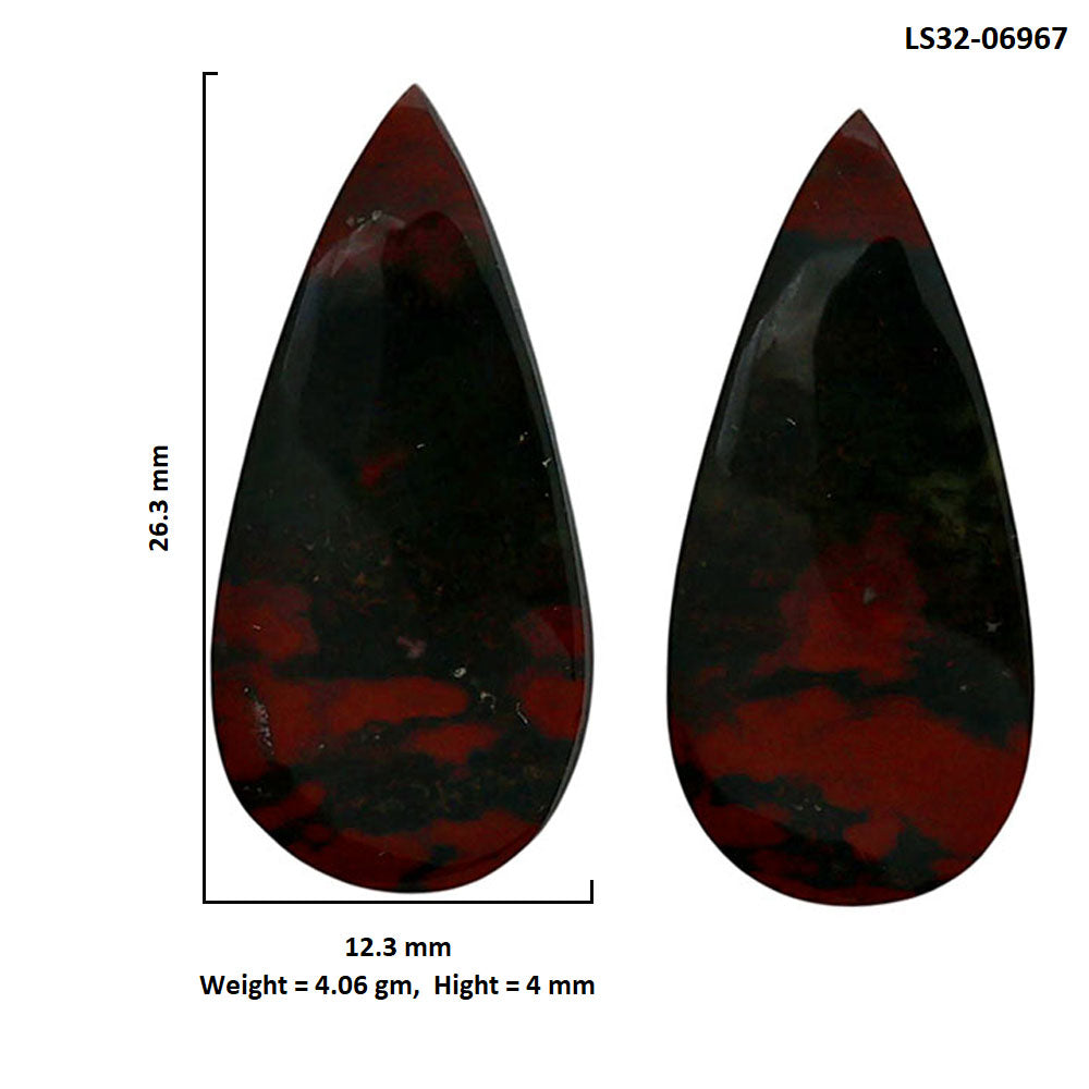 Blood Stone Pair 12.3x26.3x4 mm Pear Shape Polished Gemstone LS32-06967